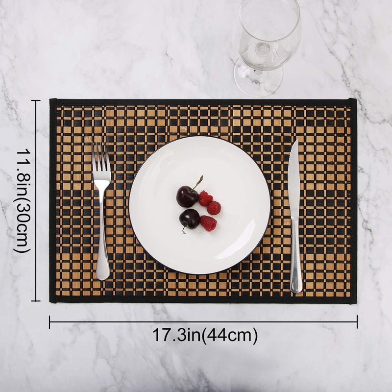 MARSCOOL Placemats Set of 4 for Dining Table, Bamboo Place Mats for Kitchen Table Decor, Table Mats Heat Resistant & Non-Slip for Indoor/Outdoor Party, Table Placemats Set of 4 for Dinner Table Black - Image 2